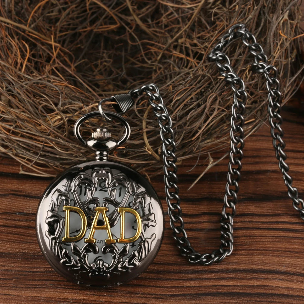 Dad Gifts Series Retro DAD Quartz Pocket Watch Casual Necklace Pendant Antique Style Steampunk Men Chain Watch Father's Day Gift