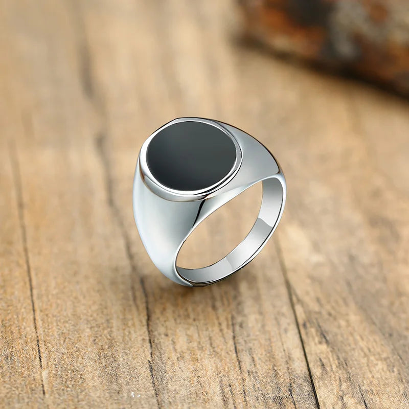 Modern Men Oval Black Plain Sides Signet Ring Stinless Steel Streetwear Expression of Wealth Rings Father's Day Gift