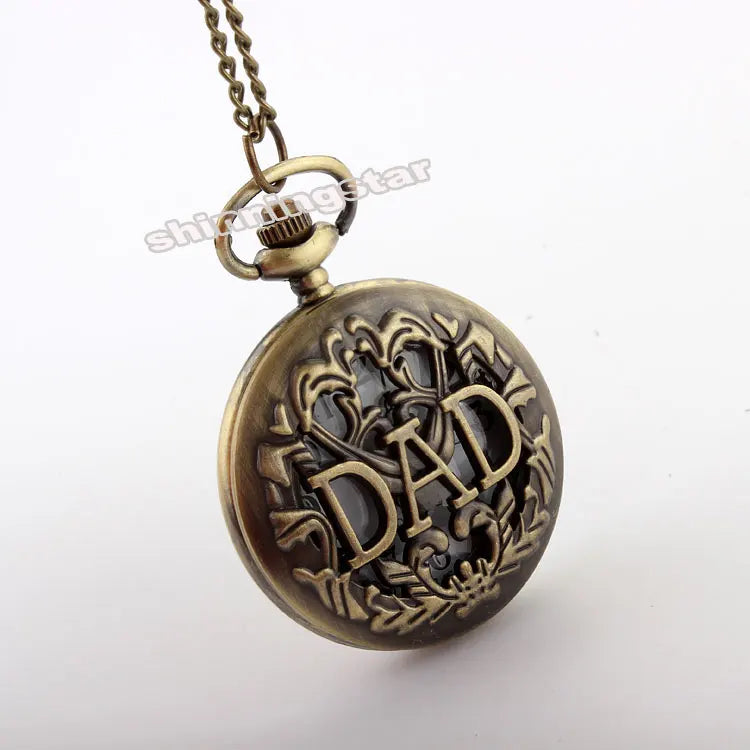 Dad Pendant Quartz Pocket Watch Antique Vintage Men Fob Chain Necklace Clock Gift for Daddy Father's Day Birthday Present