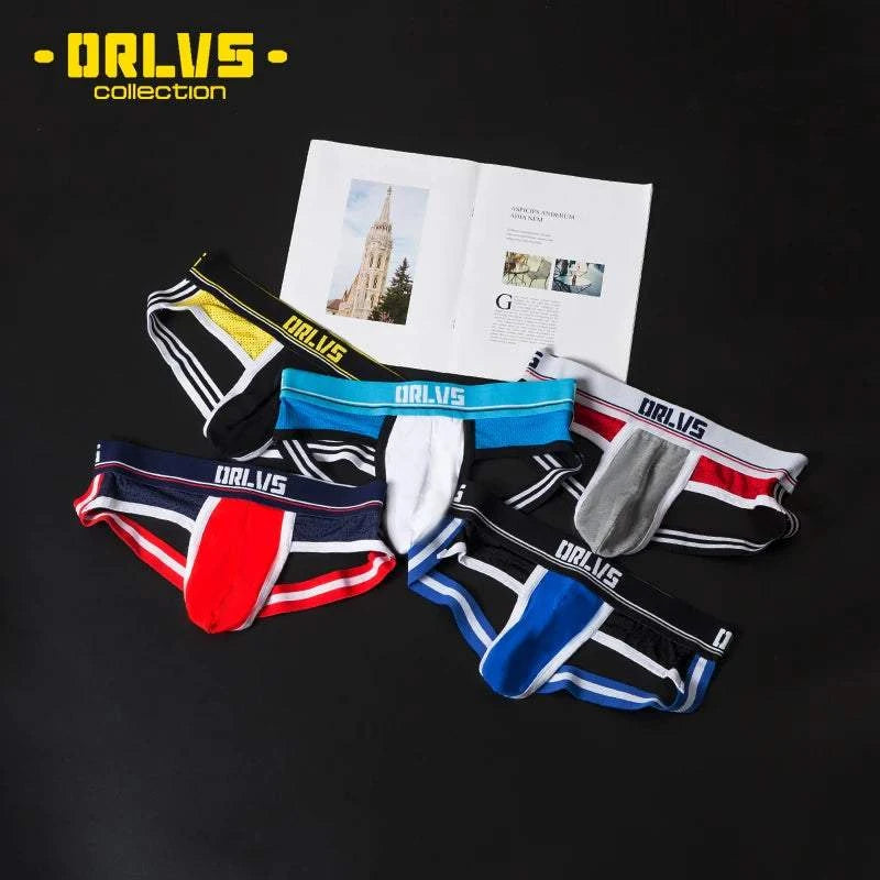 ORLVS Men's Underwear Men Sexy Briefs Jockstrap Pouch Cuecas Man Cotton Panties Thongs Mesh Underpants Gay Slip Homme Srting