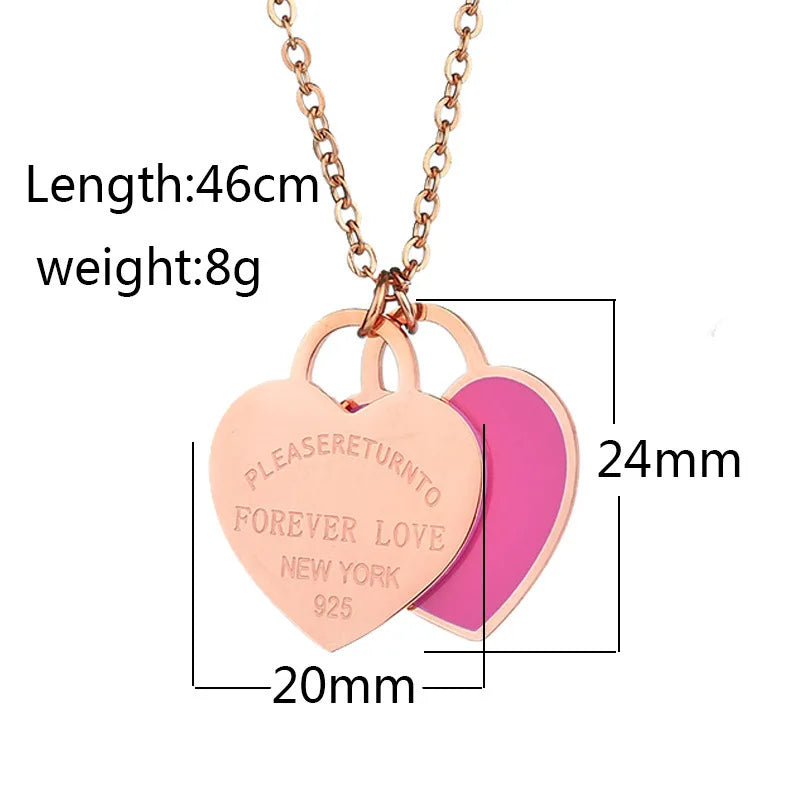 New Arrival Love Double Heart Enamel Ladie FOREVER LOVE Stainless Steel Necklace Drift Bottles Jewelry Wholesale Gift For Women