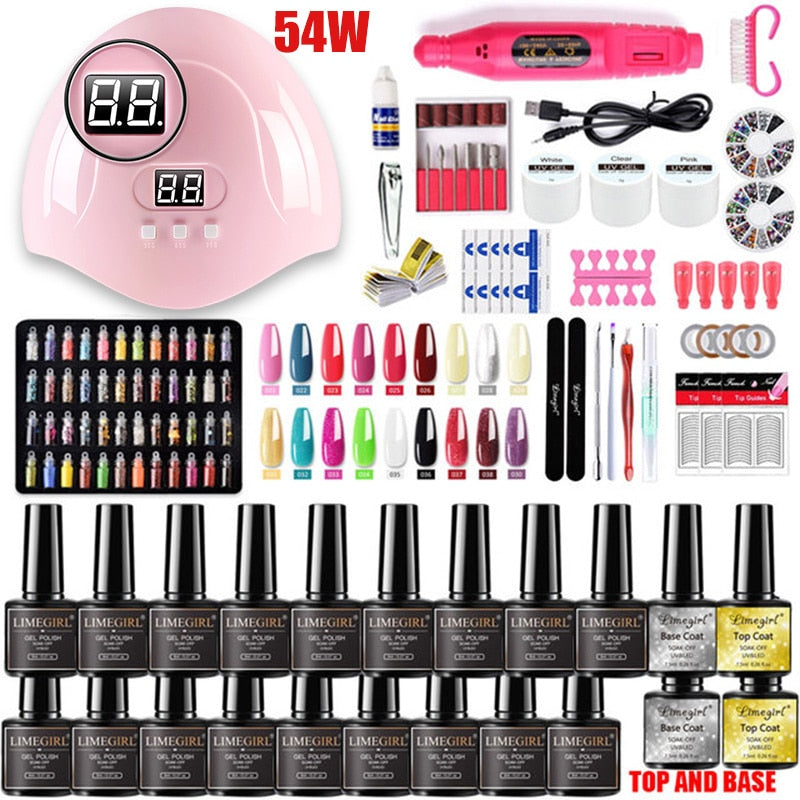 Manicure Set for Nail Extensions Gel Nail Polish Set Acrylic Kit Poly Nail Gel Set With UV LED Nail Lamp Gel Kits Nail Tools Set - RY MARKET PLACE