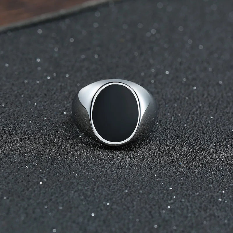 Modern Men Oval Black Plain Sides Signet Ring Stinless Steel Streetwear Expression of Wealth Rings Father's Day Gift