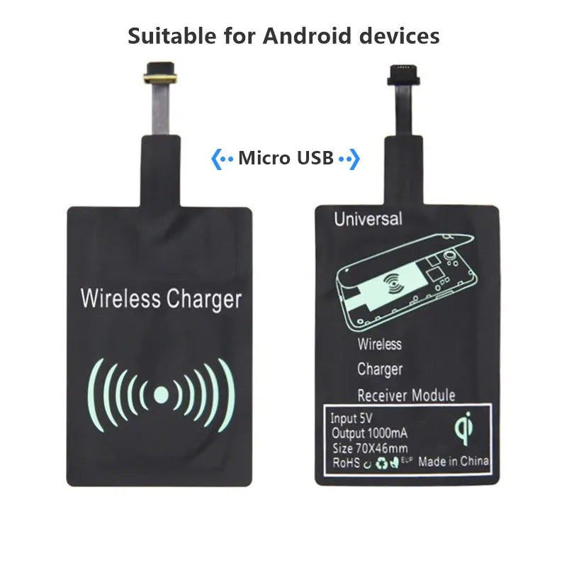 Lightweight Qi Wireless Charging Receiver for Samsung Huawei Xiaomi Universal Micro USB Type C Fast Wireless Charger Adapter