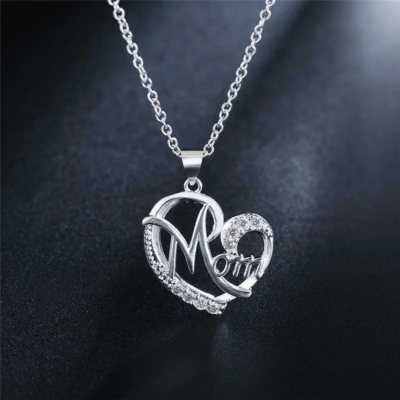 925 Sterling Silver Women Necklaces Letter MOM Heart Shape Zircon Necklaces Mother's Day Gift Fine Jewelry Charm Gifts