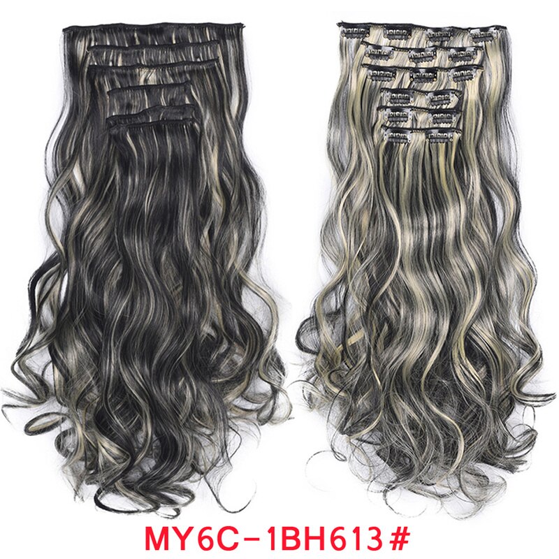 Clip In Hair Extension 20Inch 16 Clips Long Synthetic Hair Heat Resistant Hairpiece Natural Wavy Ombre Hair Piece 6Pcs/Set LIHUI - RY MARKET PLACE