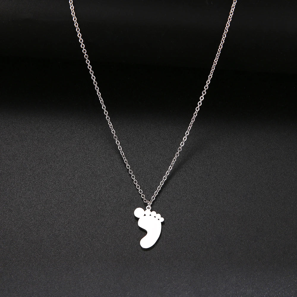 Lovely Baby Foot Feet Pendant Necklace for Women Baby Footprint Stainless Steel Jewelry Mum Son Daughter Mother's Day Gifts