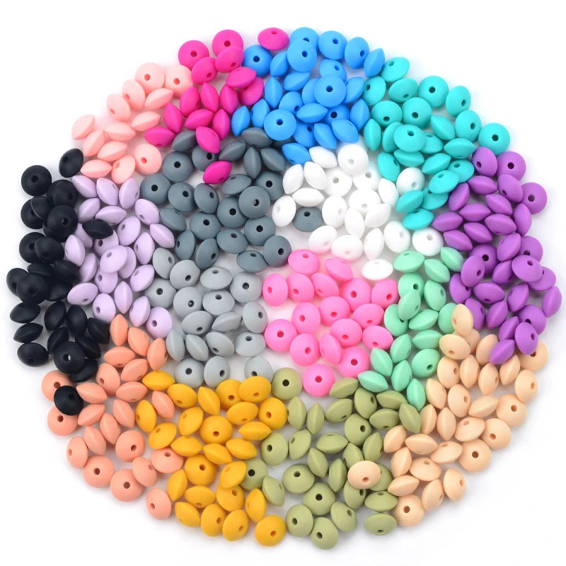 50pcs/lot 12mm Silicone lentil Beads Silicone BPA Free DIY Charms Newborn Nursing Accessory Teething Necklace Teething Toy