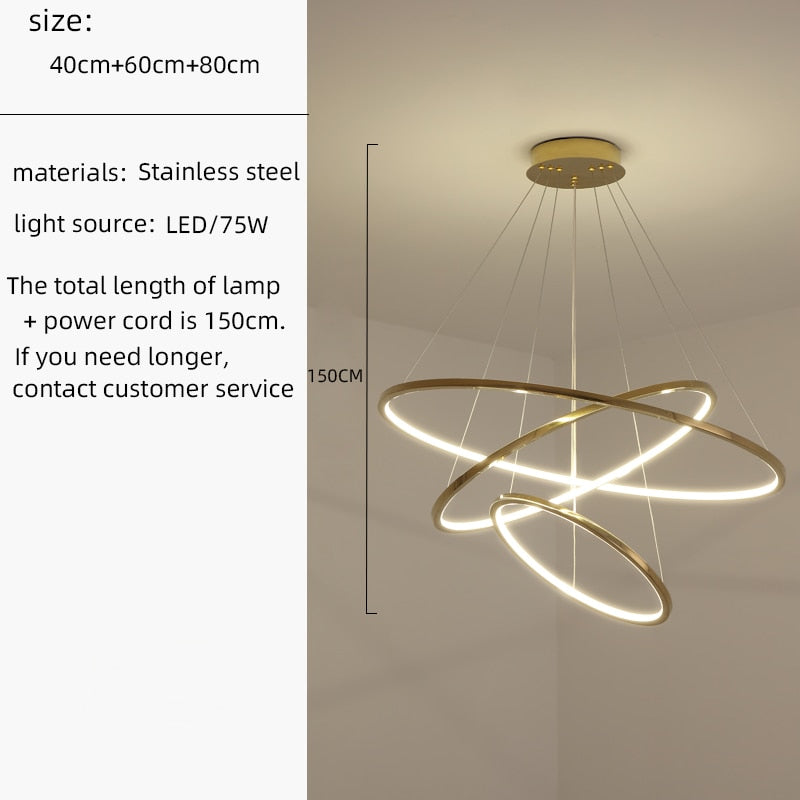 Nordic led chandelier circle golden villa living room atmosphere indoor lighting lamps exhibition hall decorative Chandelier - RY MARKET PLACE