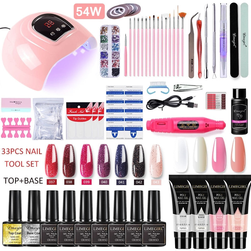 Manicure Set for Nail Extensions Gel Nail Polish Set Acrylic Kit Poly Nail Gel Set With UV LED Nail Lamp Gel Kits Nail Tools Set - RY MARKET PLACE