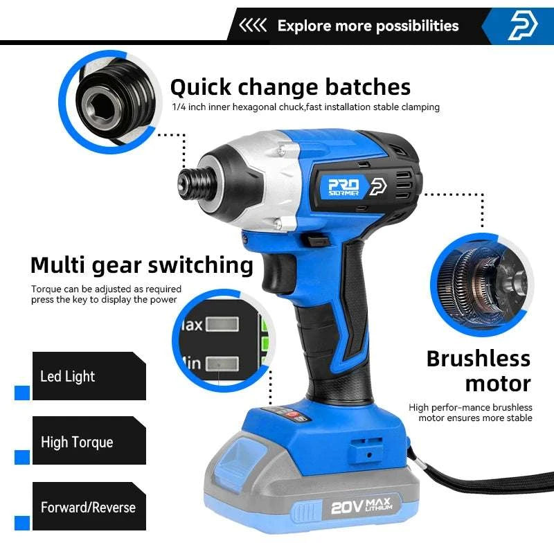 20V Brushless Hammer Drill 60NM Impact Electric Screwdriver Steel