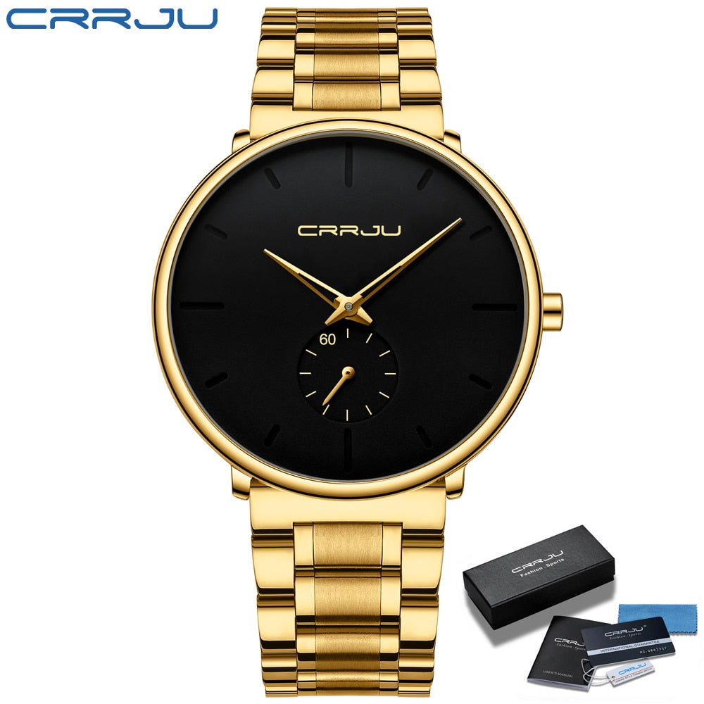 CRRJU Mens Watches Stainless Steel Men's Wrist Watch Casual Luxury Waterproof Sport Watch for Men Quartz Watch Relogio Masculino - RY MARKET PLACE