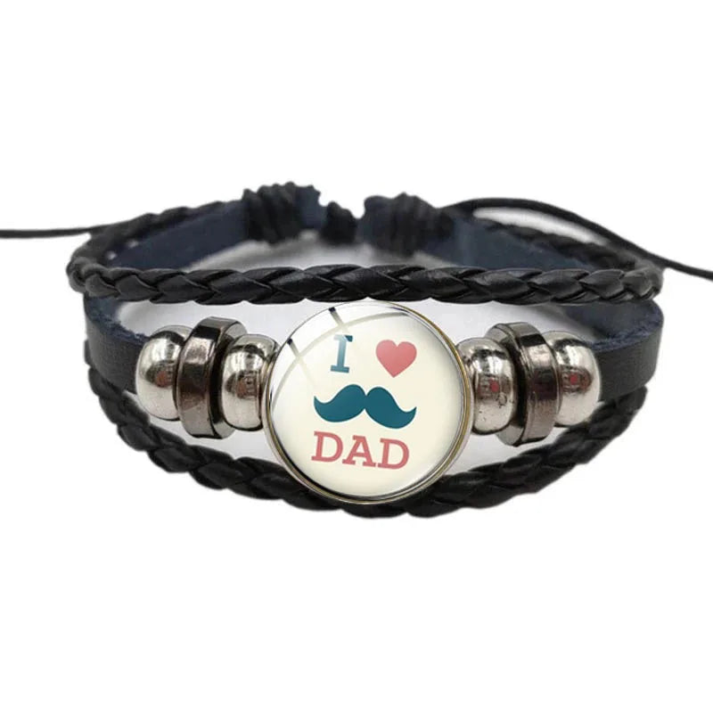 Cute I Love Dad Letter Quote Charm Bracelet Fashion Punk Black Adjustable Length Rope Chain Leather Bracelet Father'S Day Gift