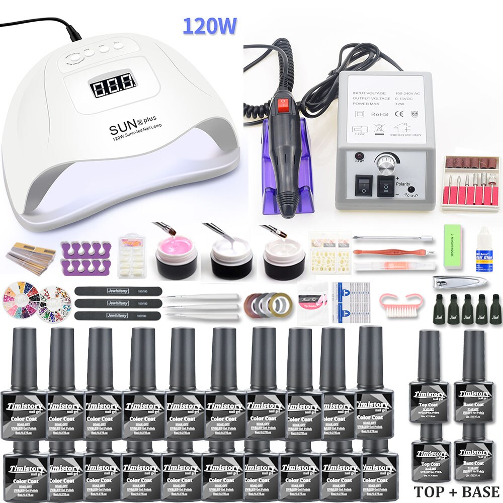 Manicure Nail Set 30/20/10 gel Nail Polish Set Kit 120W UV LAMP Set Electric Nail Drill Nail Art Manicure Set Nail Extension Kit - RY MARKET PLACE