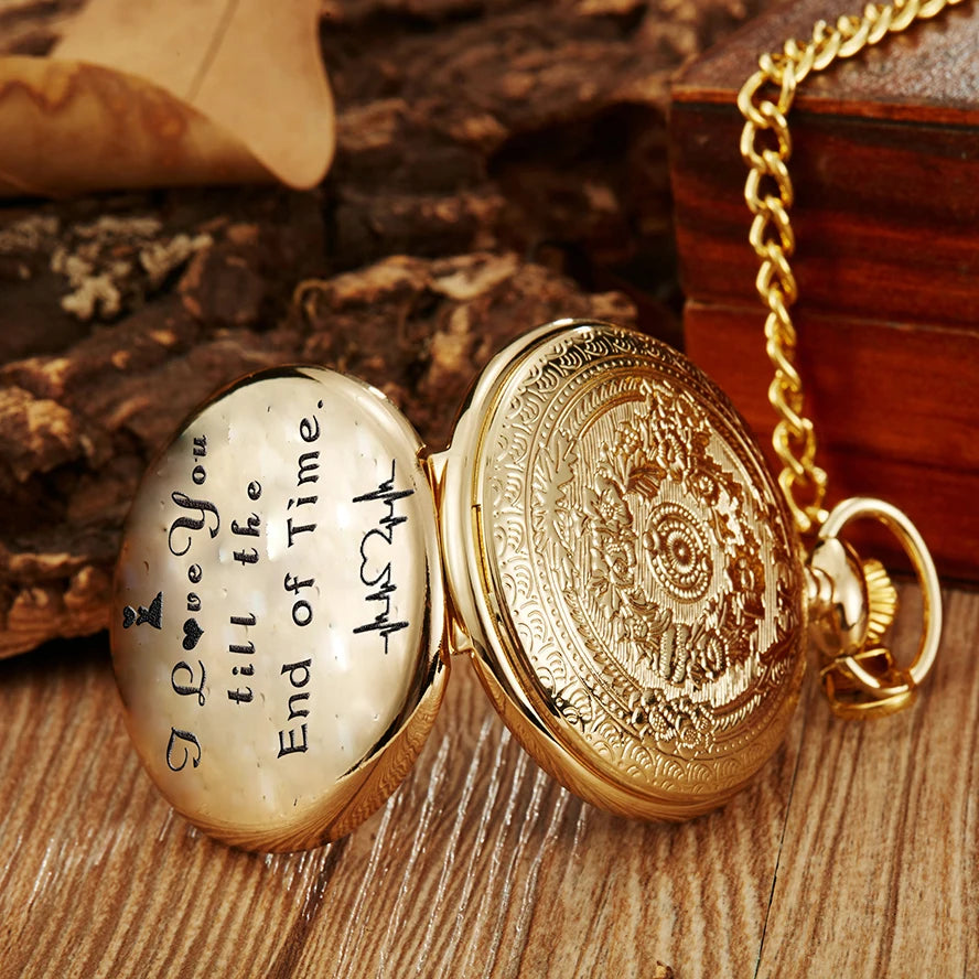 I LOVE YOU FOREVER Pocket Watch for Kids Children Mother Father DAD Fathers Day Daughter Laser Engrave Quartz Fob Chain Gift