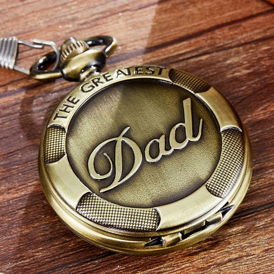 Fathers Day Gifts "TO MY GREAST DAD" Pocket Watch Best idea for Daddy Father Laser Engraved Quartz Fob Chain Reloj with Gift BOX