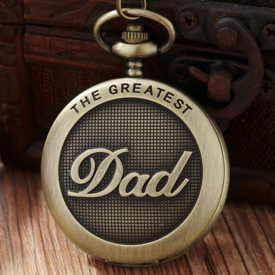 Fathers Day Gifts "TO MY GREAST DAD" Pocket Watch Best idea for Daddy Father Laser Engraved Quartz Fob Chain Reloj with Gift BOX