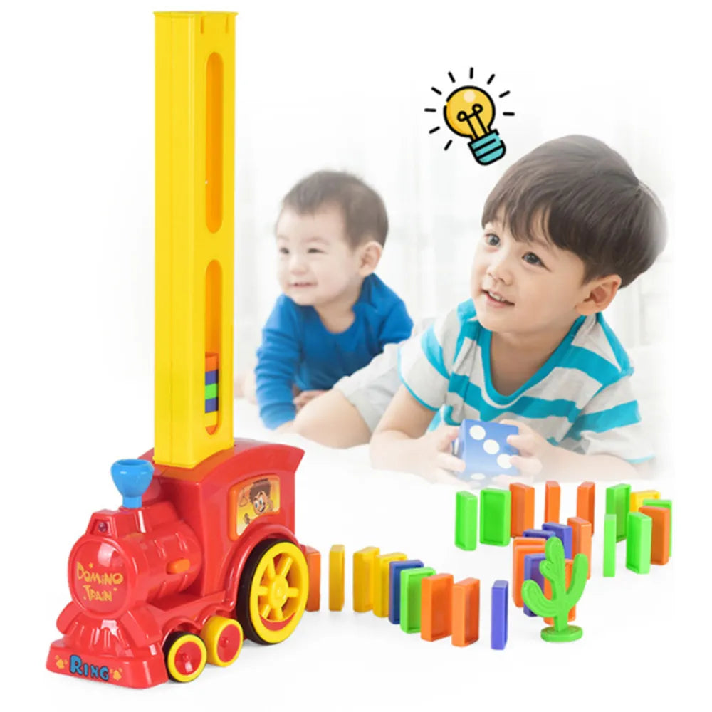 New Arrival Domino Game Toy Set DIY Domino Train Automatic Train With 60pcs Colorful Domino Blocks For Children Toys Xmas Gifts