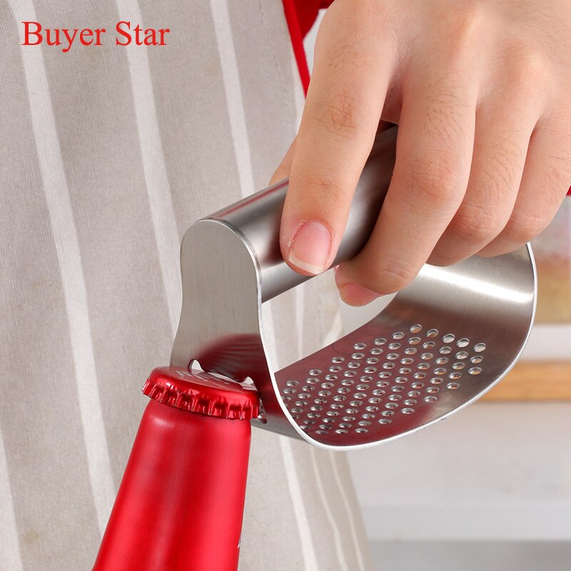 2 in1 Gold Stainless Steel Garlic Press Rolling Crusher Tools Kitchen Gadget Metal Bottle opener triturador de alho чеснокодавка - RY MARKET PLACE