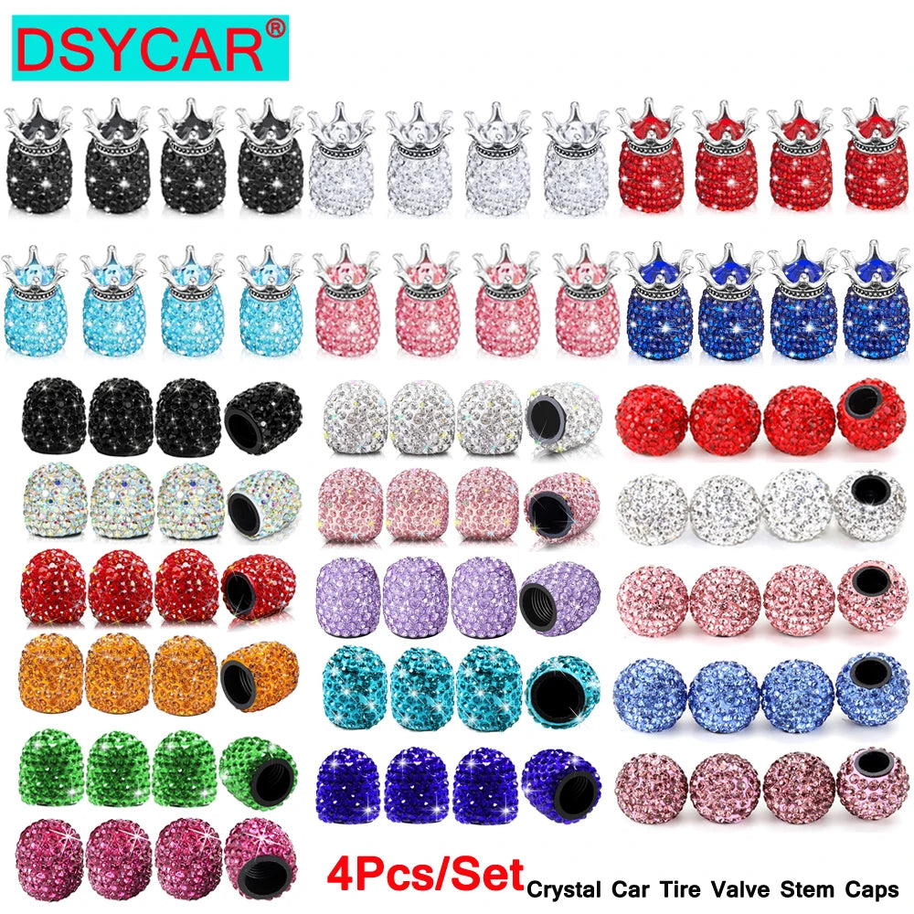DSYCAR 4Pcs Crystal Rhinestone Universal Car Tire Valve Caps, Attractive Dustproof Bling Car Accessories