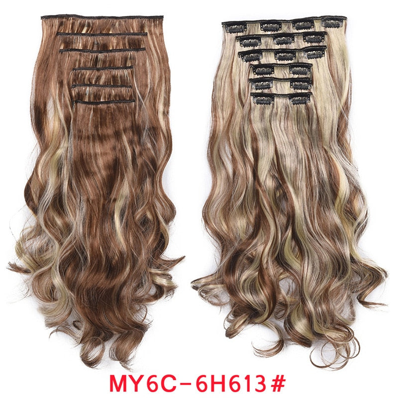 Clip In Hair Extension 20Inch 16 Clips Long Synthetic Hair Heat Resistant Hairpiece Natural Wavy Ombre Hair Piece 6Pcs/Set LIHUI - RY MARKET PLACE