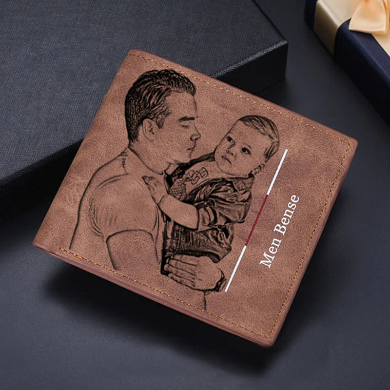 Photo Wallet Men's Short Multi-Card Custom Photo Wallet Fashion Casual Matte Bifold Custom Engraving Father's Day Gift Wallets