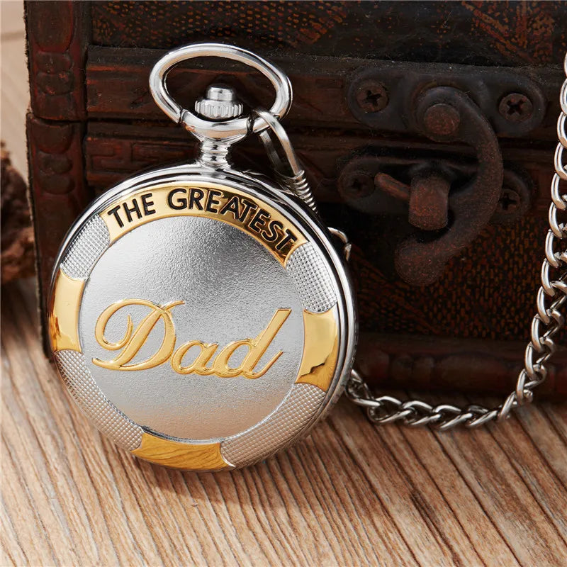 New Silver Gold Luxury Dad Father's Quartz Pocket Watch Roman Numerals Pendant Necklace Fob Chain best father's day Gift