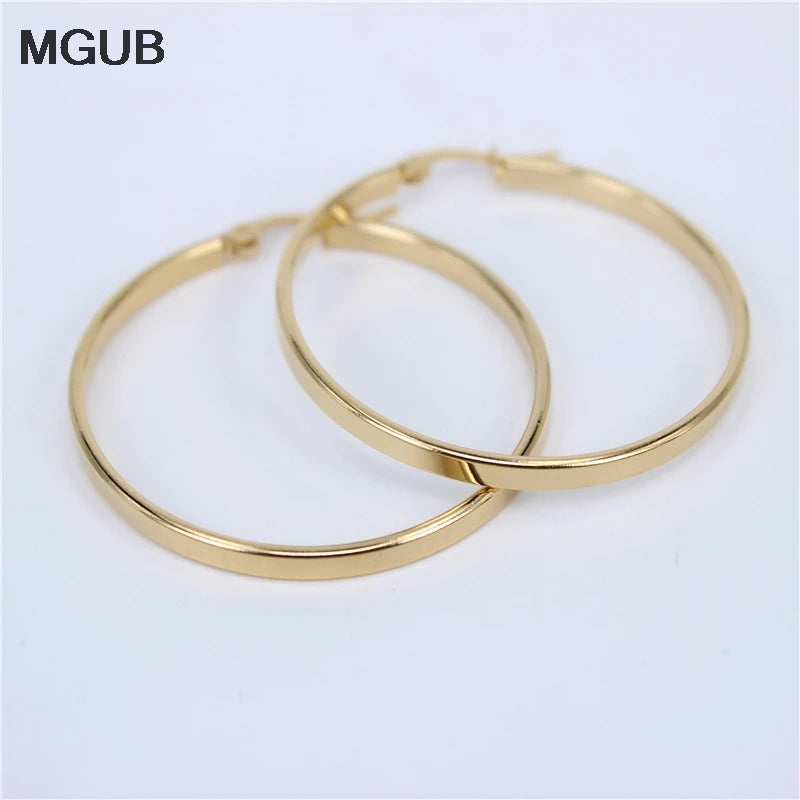 MGUB Diameter 30MM-60MM Stainless Steel Jewelry Big crystal Hoop Earrings Gold Color Circle Round Earrings For Women  LH505