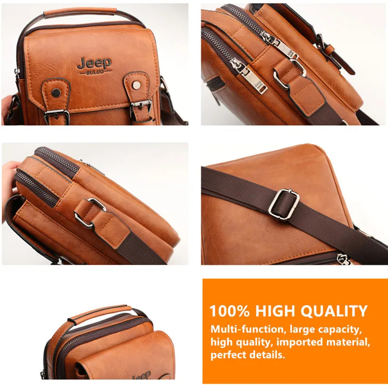 JEEP BULUO Multi-function Business Handbags Men New Man's Shoulder Bag Large Capacity Leather Messenger Bag Crossbody Big Brand