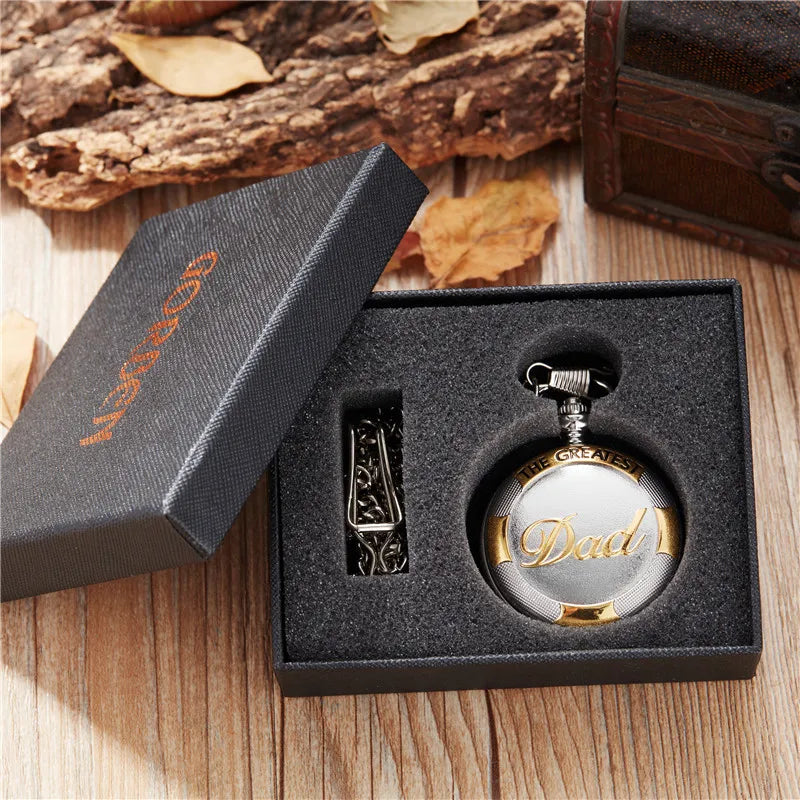 New Silver Gold Luxury Dad Father's Quartz Pocket Watch Roman Numerals Pendant Necklace Fob Chain best father's day Gift