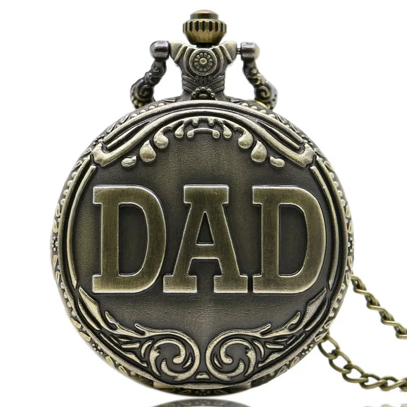 Antique DAD Pocket Watch Pendant Necklace Bronze Mens Pappy Father's Day Gift P38