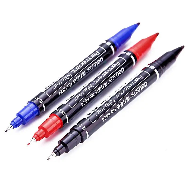 9pcs/Set Twin Tip Permanent Markers,  Black, Red,Blue Ink, 0.5mm-1mm pens for School Office Supplies Student Stationery