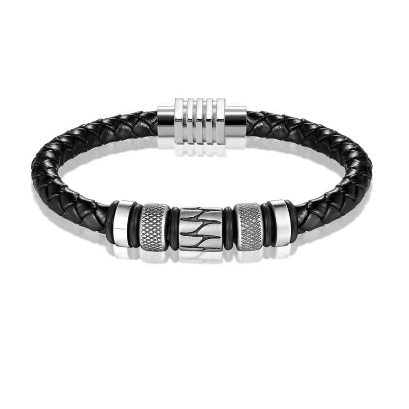 Luxury Handmade Braided Genuine Leather Bracelet Men Stainless Steel Bracelets Bangles Punk Jewelry Father's Day Gift Pulseras