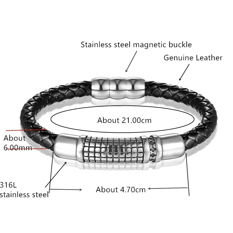 Luxury Handmade Braided Genuine Leather Bracelet Men Stainless Steel Bracelets Bangles Punk Jewelry Father's Day Gift Pulseras