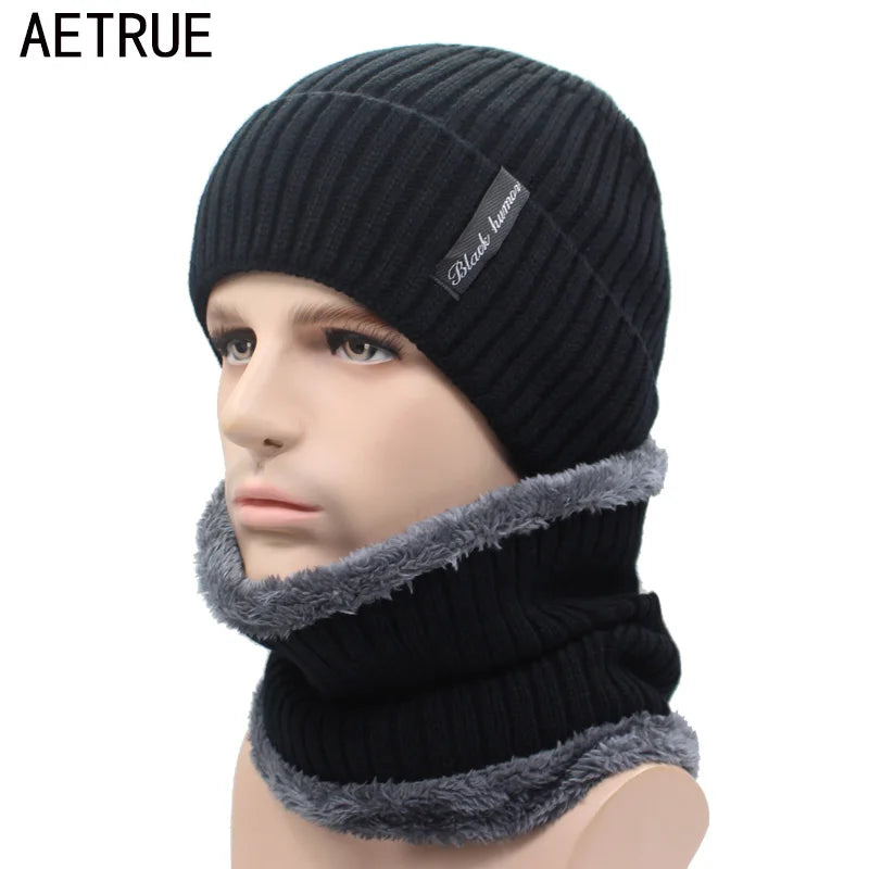 AETRUE Winter Beanies Men Knitted Hat Caps Beany Mask Gorras Bonnet Warm Baggy Winter Hats For Men Women Skullies Beanies Hats