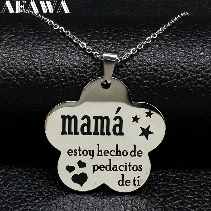 Mama Stainless Steel Chains Necklace for Women Black Enamel Statement Necklace Jewelry dia de la madre Mother's Day Gift N719S01