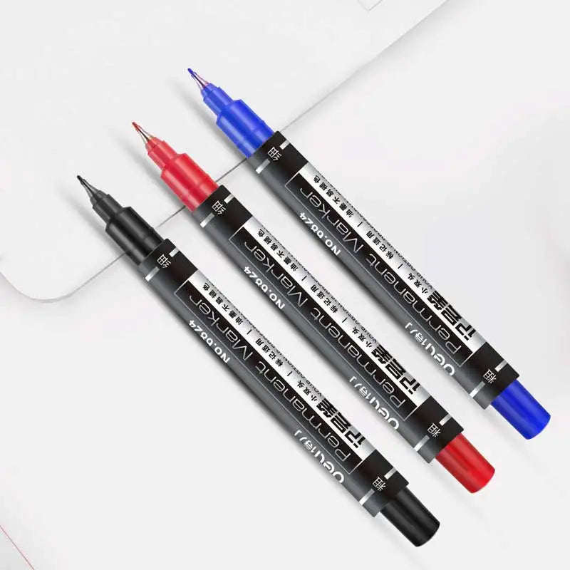 9pcs/Set Twin Tip Permanent Markers,  Black, Red,Blue Ink, 0.5mm-1mm pens for School Office Supplies Student Stationery