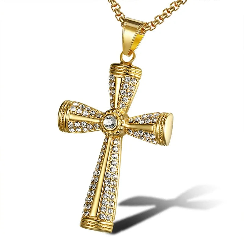 Hip hop big Cross gold color Iced Out Bling Bling zircon Pendant For Men Charm Chain Necklace Father's Day Fashion Gift Jewelry