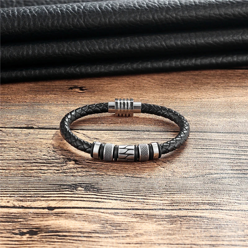 Luxury Handmade Braided Genuine Leather Bracelet Men Stainless Steel Bracelets Bangles Punk Jewelry Father's Day Gift Pulseras