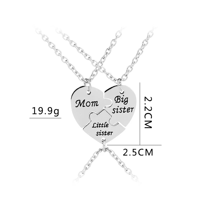 mom big sister little sister Necklace Family Jewelry Special Gift For Mommy big lil sis party gift Mother Day heart Stitching