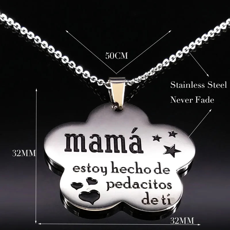 Mama Stainless Steel Chains Necklace for Women Black Enamel Statement Necklace Jewelry dia de la madre Mother's Day Gift N719S01