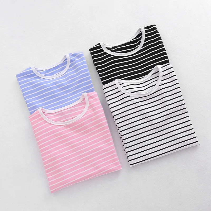 2-12 Yrs Kids Cotton Long Sleeve T Shirts Striped Boys Girls Basic Tops Tees Children Autumn Clothes T-shirt Sweatshirt