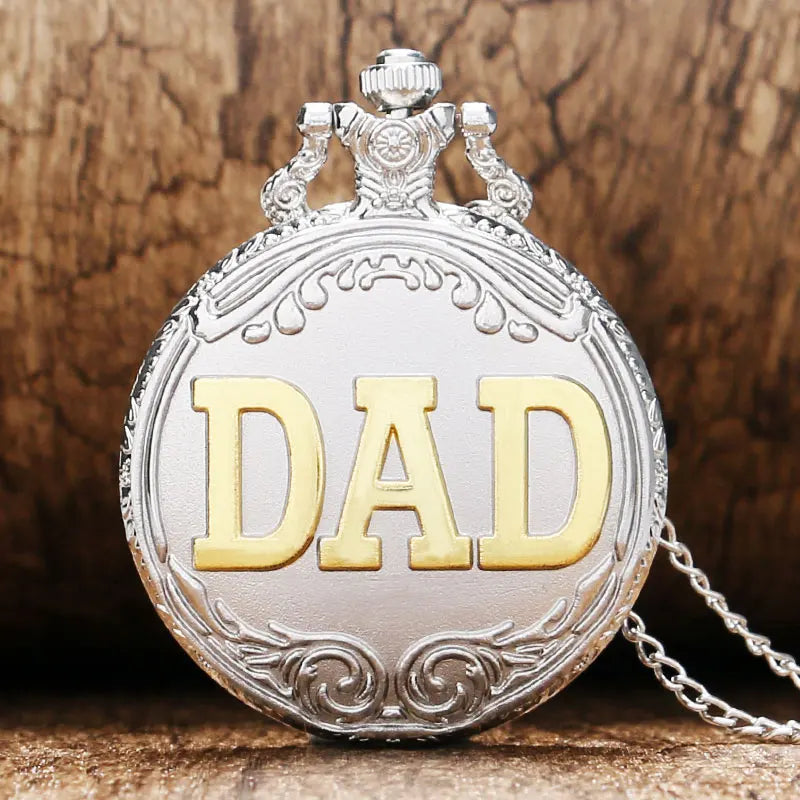 Antique DAD Pocket Watch Pendant Necklace Bronze Mens Pappy Father's Day Gift P38