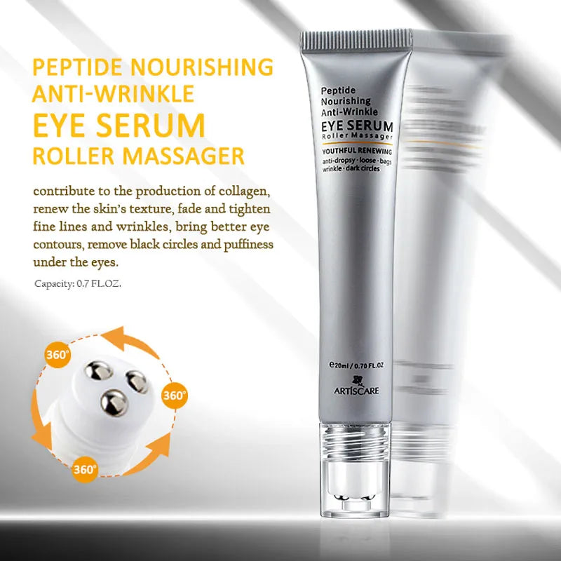 ARTISCARE Anti Dark Circles Eye Serum Peptide Anti Wrinkles Eye Bags Hyaluronic Acid Cream Roller Massager Eye Care