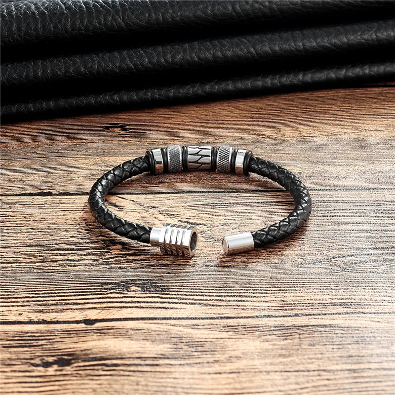 Luxury Handmade Braided Genuine Leather Bracelet Men Stainless Steel Bracelets Bangles Punk Jewelry Father's Day Gift Pulseras