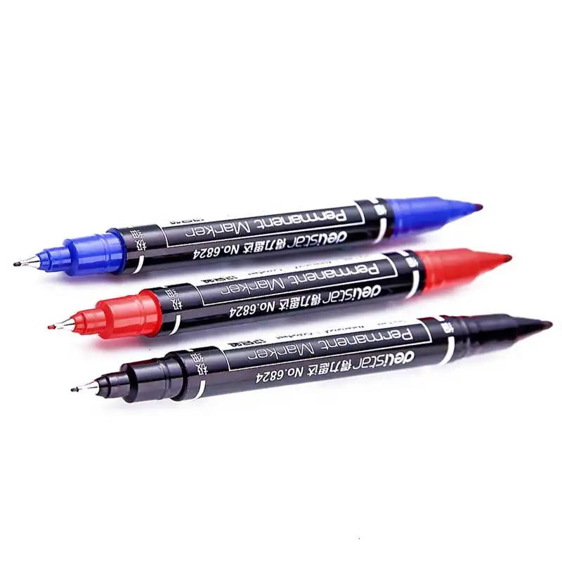 9pcs/Set Twin Tip Permanent Markers,  Black, Red,Blue Ink, 0.5mm-1mm pens for School Office Supplies Student Stationery