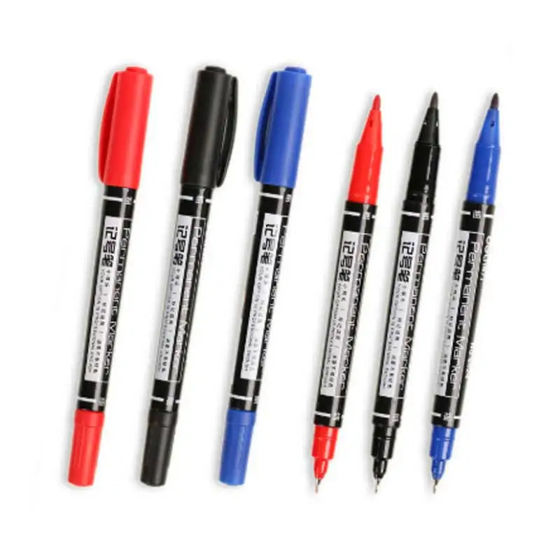 9pcs/Set Twin Tip Permanent Markers,  Black, Red,Blue Ink, 0.5mm-1mm pens for School Office Supplies Student Stationery