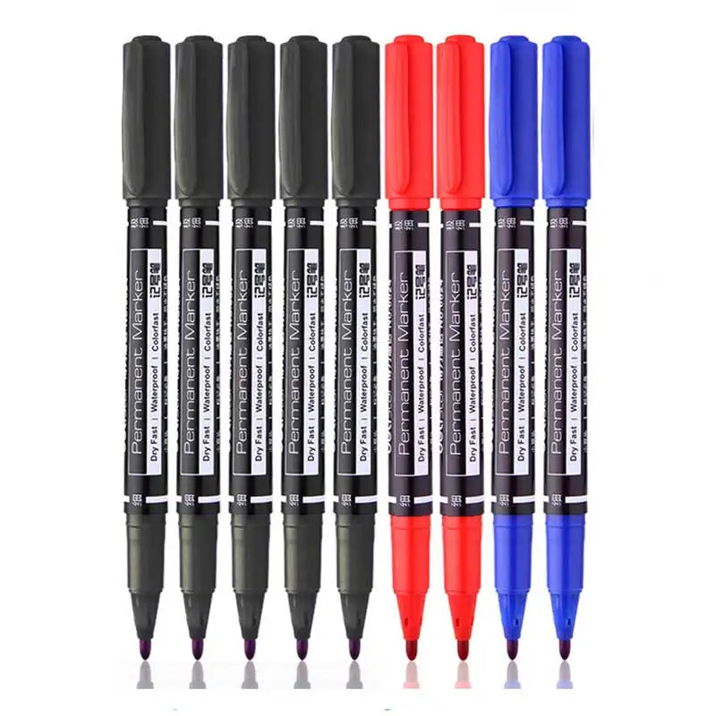 9pcs/Set Twin Tip Permanent Markers,  Black, Red,Blue Ink, 0.5mm-1mm pens for School Office Supplies Student Stationery