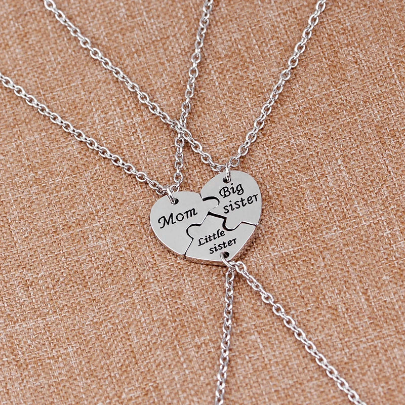 mom big sister little sister Necklace Family Jewelry Special Gift For Mommy big lil sis party gift Mother Day heart Stitching