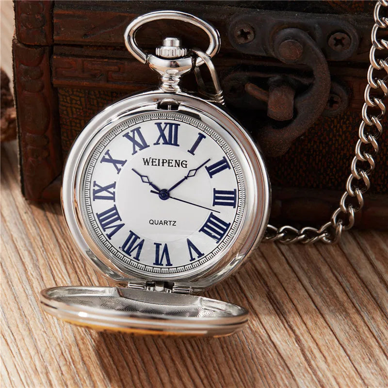 New Silver Gold Luxury Dad Father's Quartz Pocket Watch Roman Numerals Pendant Necklace Fob Chain best father's day Gift